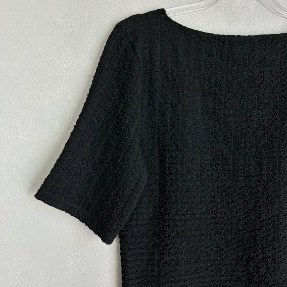 Vince women size L v-neck smocked textured top black cotton stretch - Picture 6 of 10